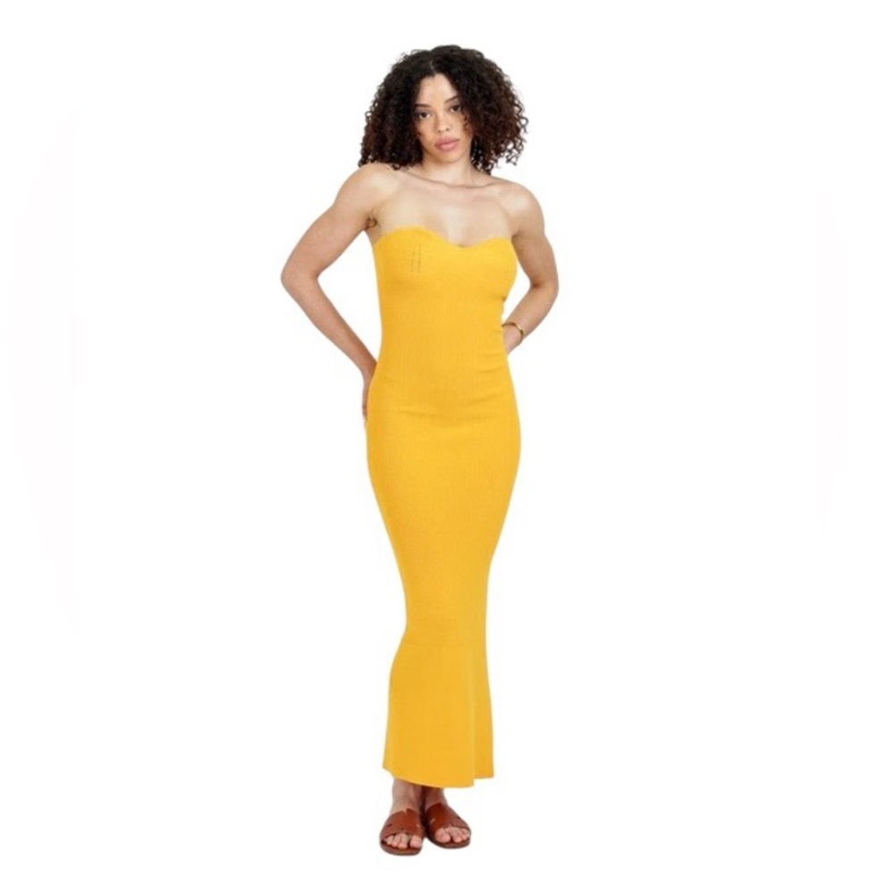 🌻NWT Hunter and Brown Yellow Strapless Knit Maxi Dress Women’s Size Medium 🌻